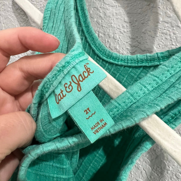Cat & Jack Ribbed Cotton Mint Green Toddler Romper Size 2T
