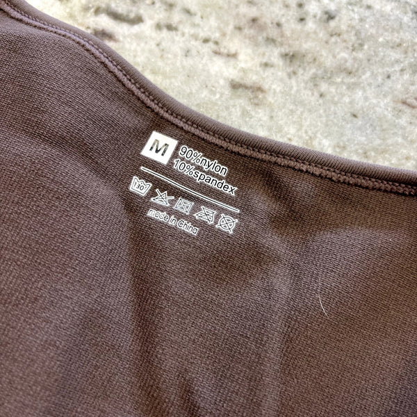 Women's Ribbed Brown Square Neck Tummy Control Bodysuit Size Medium