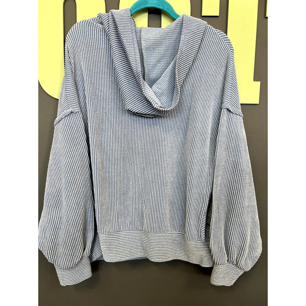 Pink Lily Women's Blue Ribbed Hooded Pullover Size Medium