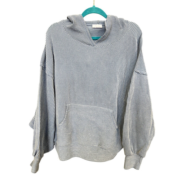 Pink Lily Women's Blue Ribbed Hooded Pullover Size Medium