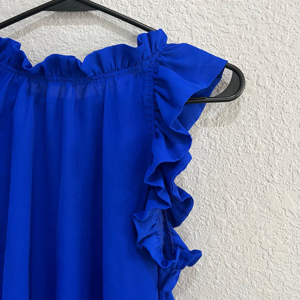 Mine Boutique Royal Blue Ruffle Sleeve Blouse Size Small