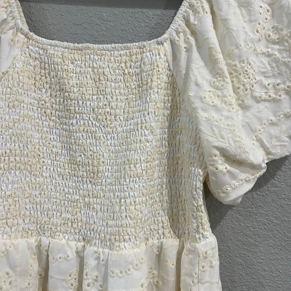 NWT Jodifl Floral Embroidered Smocked Ivory Dress Large