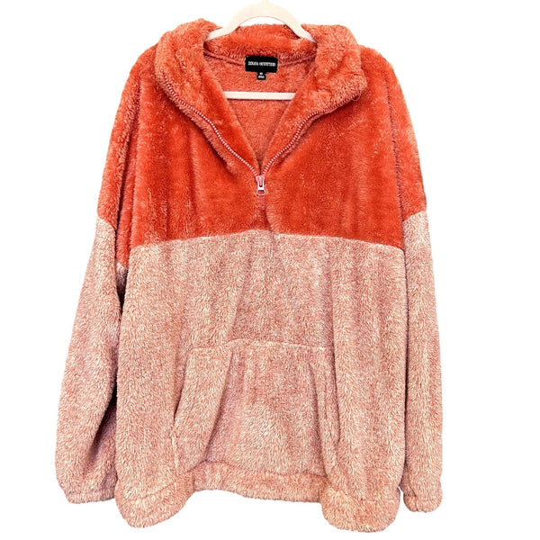 Zenana Two Tone Pink Sherpa Half Zip Pullover 2XL