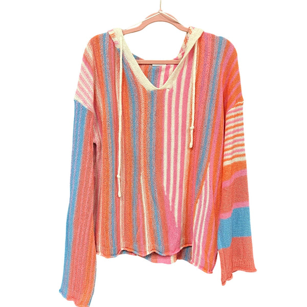 New In Boutique Orange + Blue Neon Hooded Sweater Medium