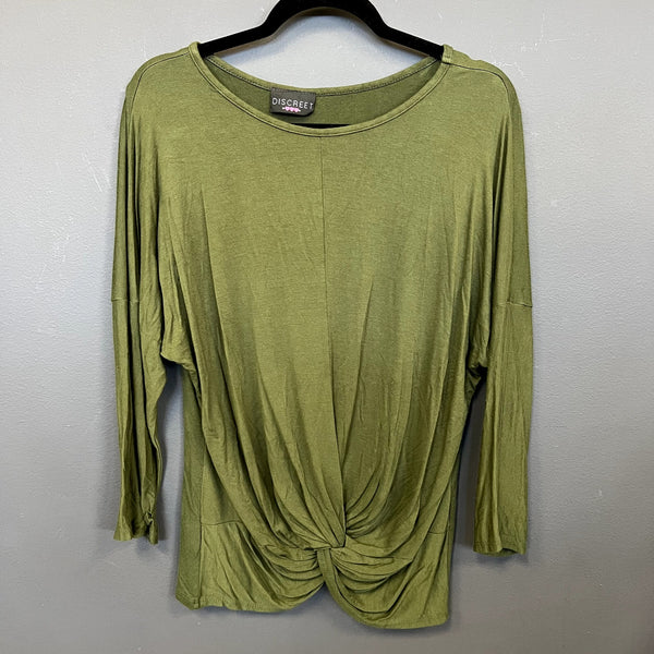 Discreet Olive Green Twist Front Blouse Size Large