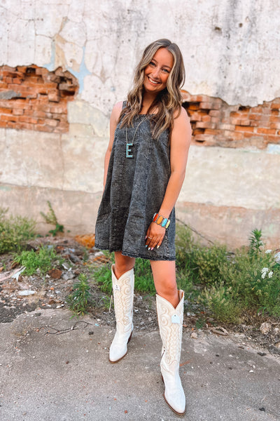 Midnight Mineral Wash Swing Dress