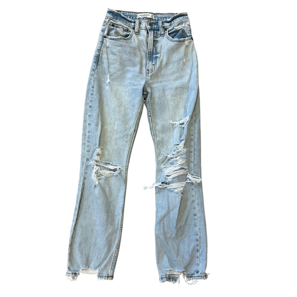 Abercrombie & Fitch Ankle Straight Ultra High Rise Light Wash Distressed Jeans 0