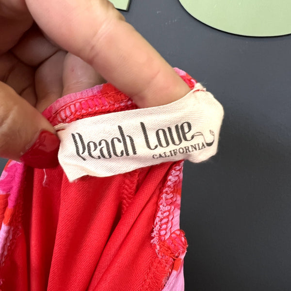 Peach Love Red + Pink Floral Mini Dress Size Large