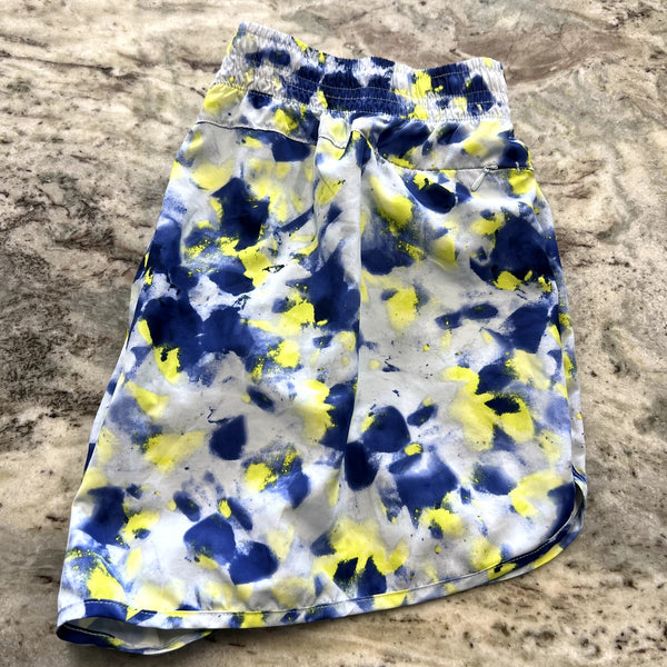 Athletic Works Blue + Yellow Watercolor Athletic Shorts XXL