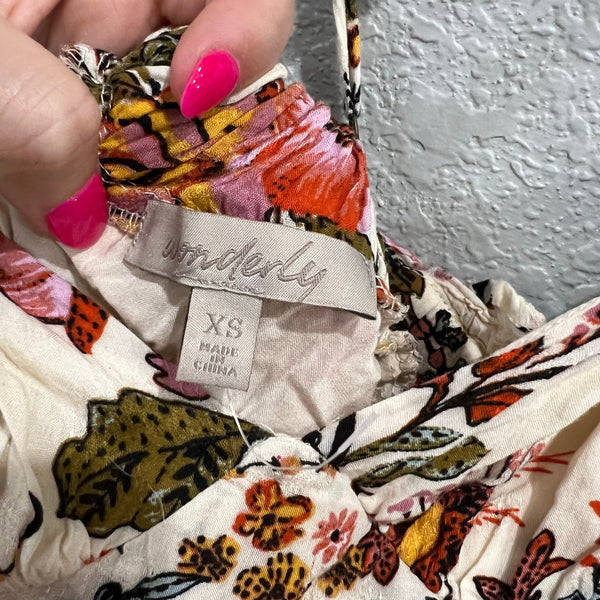 Wonderly Floral Ivory Spaghetti Strap Bohemian Dress XS