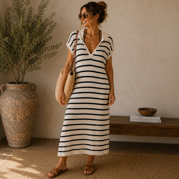 Women's Ivory + Black Striped Maxi Swim Cover Up Size Large