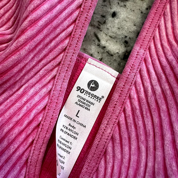 NWT 90 Degrees Hot Pink Stonewash Ribbed Seamless Alamo Sports Bra Large