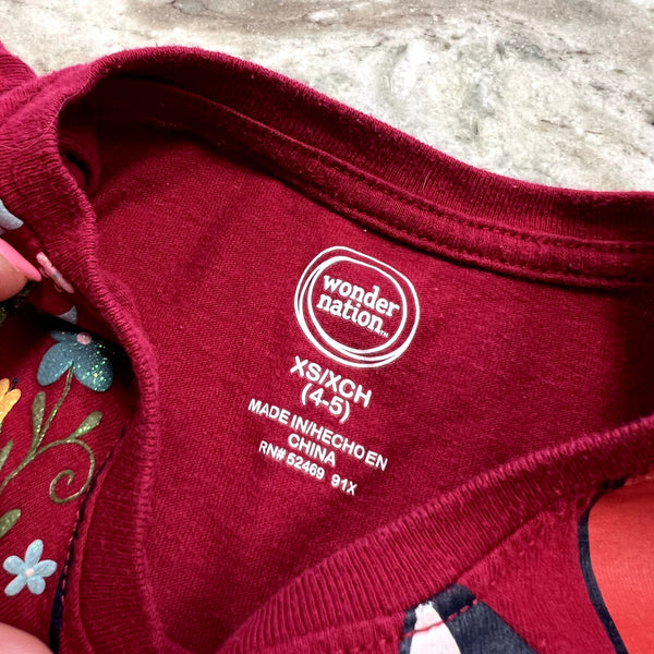 Wonder Nation Fox Maroon Graphic Tee Size Girls XS