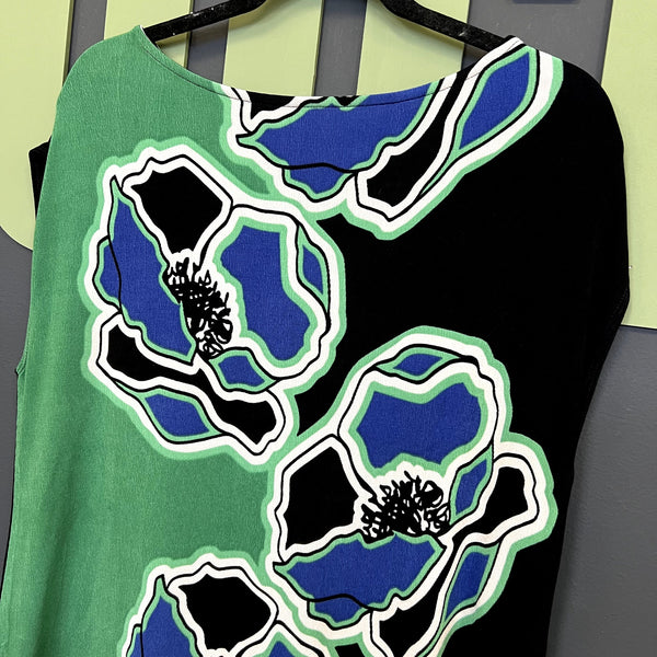 Chico's Travelers Collection Blue + Green Floral Blouse Size 12/14