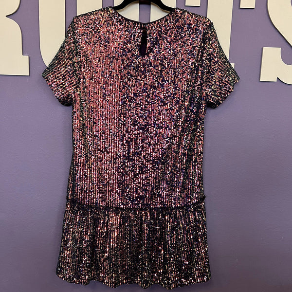 NWT BiBi Black Sequin Ruffle Short Sleeve Dress Small