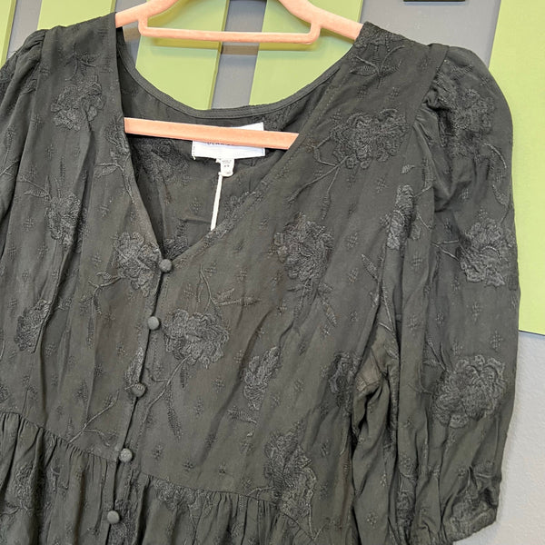 NWT Dear John Floral Embroidered Black Button Peplum Top Size XS