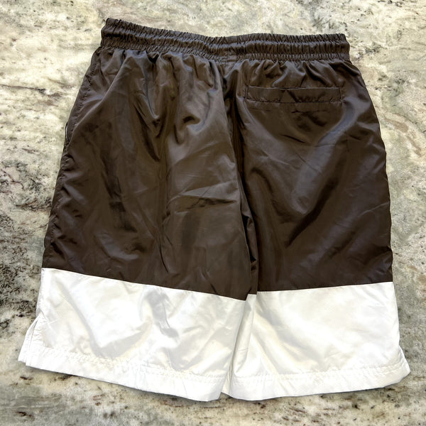 Jordan Two Tone Brown + White Lined Swim Trunks Boys Size Youth Medium