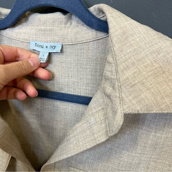 NWT Floral & Ivy Tan Linen V-Neck Sleeveless Blouse Large