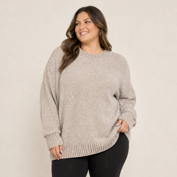 Zenana Premium Light Brown Chenille Sweater Tunic Plus Size 2XL