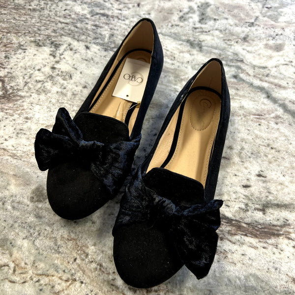 NWT Black Velvet Bow Slip on Shoes Size Women's 8