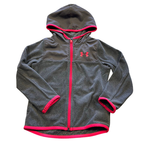 Under Armour Girls Gray + Pink Full Zip Hooded Jacket Size 4