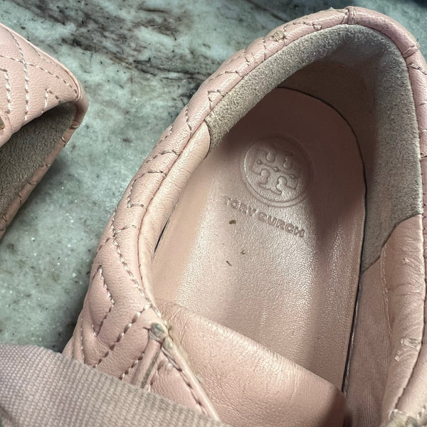 Tory Burch Marion Pink Quilted Leather Sneakers Size 6.5