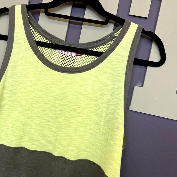 SO Mesh Back Yellow + Green Muscle Tank Top Medium
