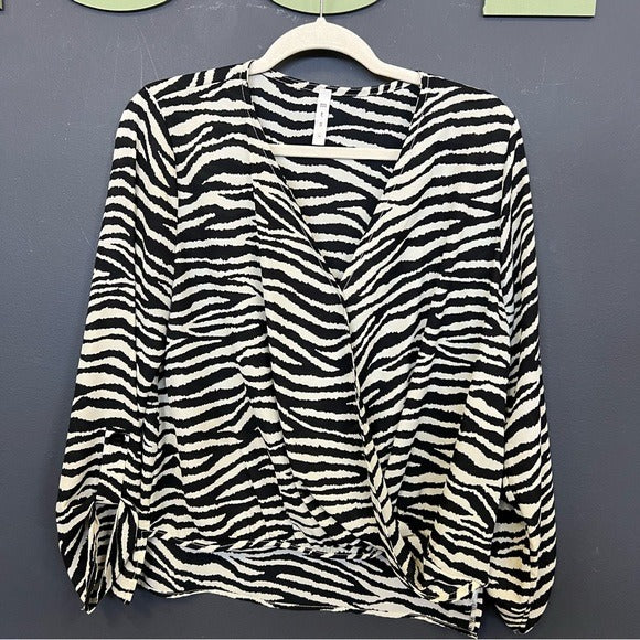 Mittoshop Zebra Print Flowy V-Neck Blouse Medium