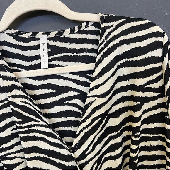 Mittoshop Zebra Print Flowy V-Neck Blouse Medium