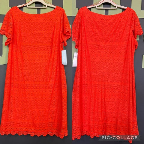 NWT London Times Woman Orange Lace Midi Shift Dress Size 18W