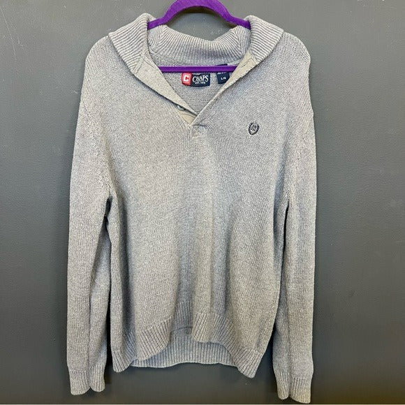 Chaps Men’s Gray Thick Knit V-Neck Sweater Large
