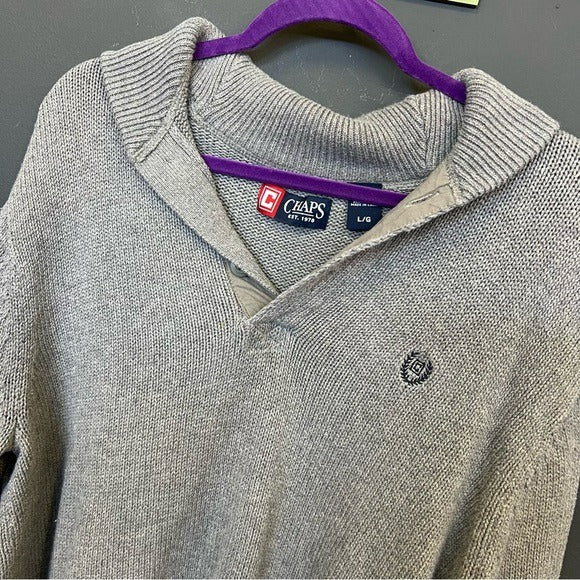 Chaps Men’s Gray Thick Knit V-Neck Sweater Large