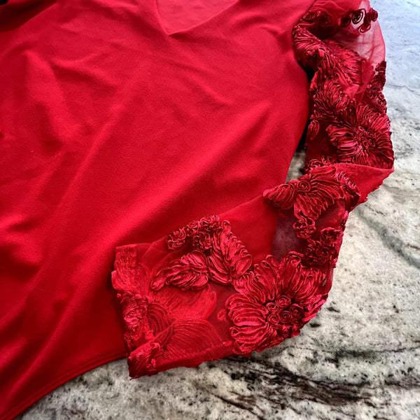 Express Red Floral Bodysuit Size Large