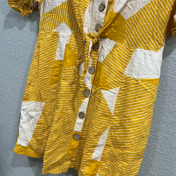 Loveriche Boutique Mustard Yellow + White Geometric Boho Mini Dress Large