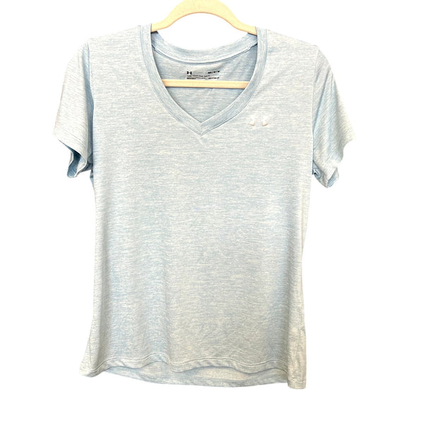 Under Armour Women's Loose Fit Heat Gear Light Blue V-Neck Top Medium