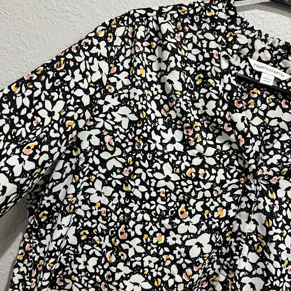 Counterparts Black Long Sleeve Floral V-Neck Blouse Large