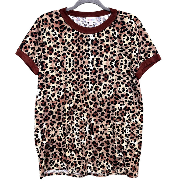 Lularoe Brown Leopard Print Ringer Tee Size Medium