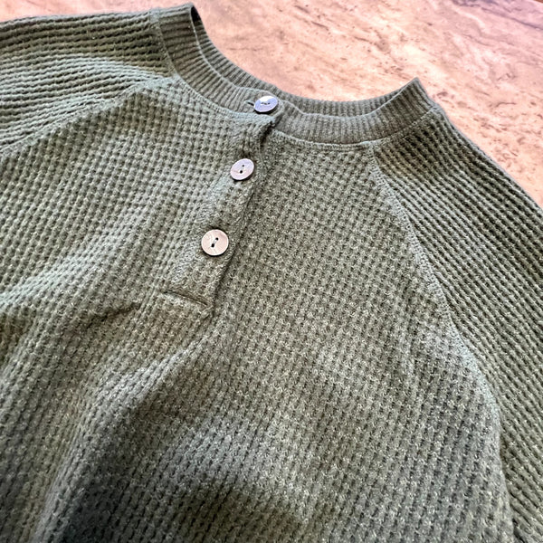 NWT Old Navy Hunter Green Waffle Henley Size Women's Small