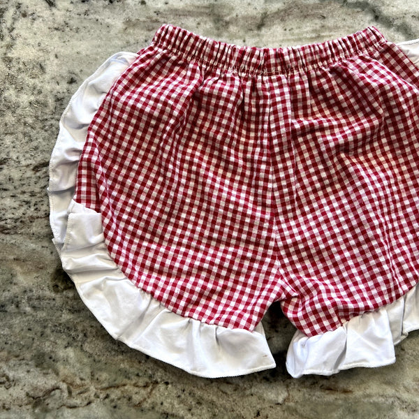 Girls Red + White Gingham Shorts Size 6-12 Mo.