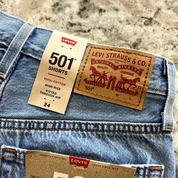 NWT Levi's 501 High Rise Fitted Light Wash Denim Cutoff Shorts Size 24