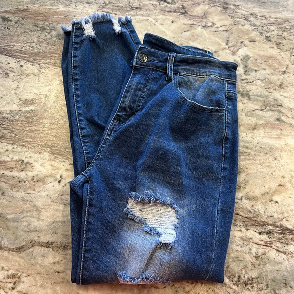 Dark Wash Distressed Skinny Jeans Women's Medium
