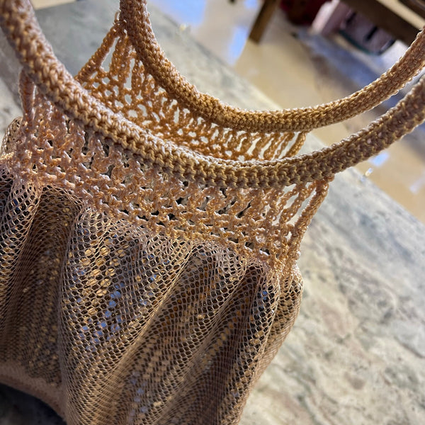 Chateau Gold Shimmer Crochet Hobo Shoulder Bag