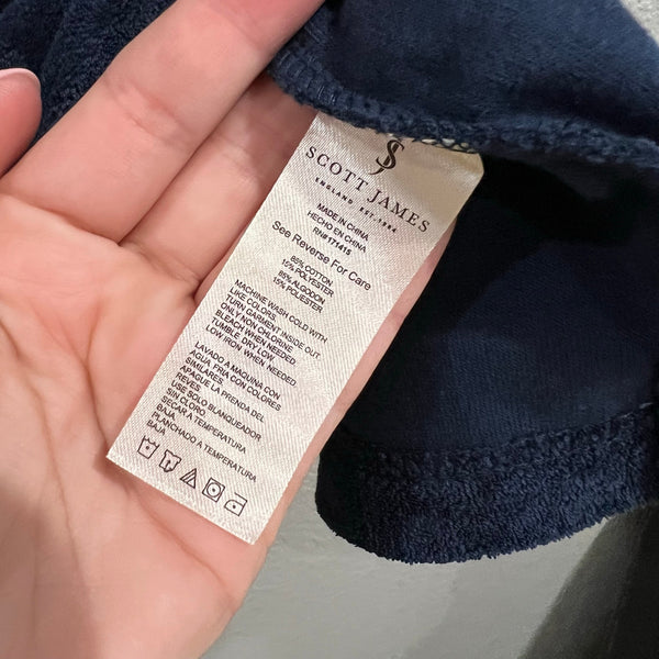 Scott James French Terry Navy Blue V-Neck Top Small