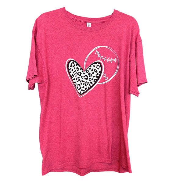 Red Leopard Heart + Baseball Graphic Tee Large