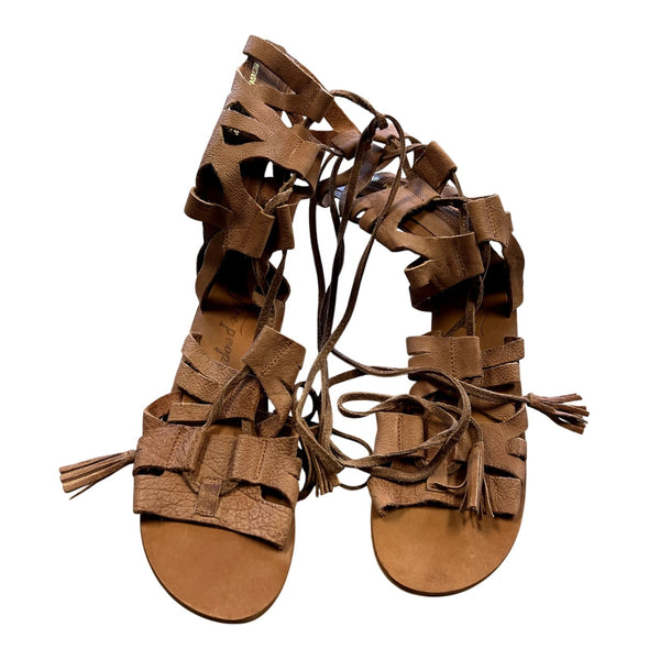 Free People Lace Up Brown Leather Gladiator Sandals Size 39