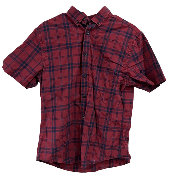 Goodfellow & Co Maroon + Navy Casual Button Down Short Sleeve Top Medium