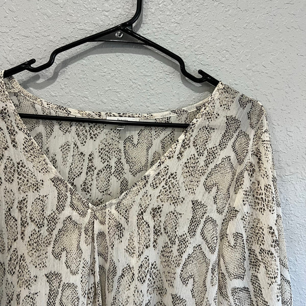 Jodifl Sheer Snake Print Sheer Shimmer Ruffle Sleeve Blouse Large