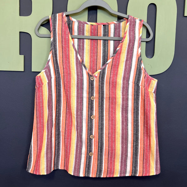Women's Striped Linen Button Down Tank Top Size Medium