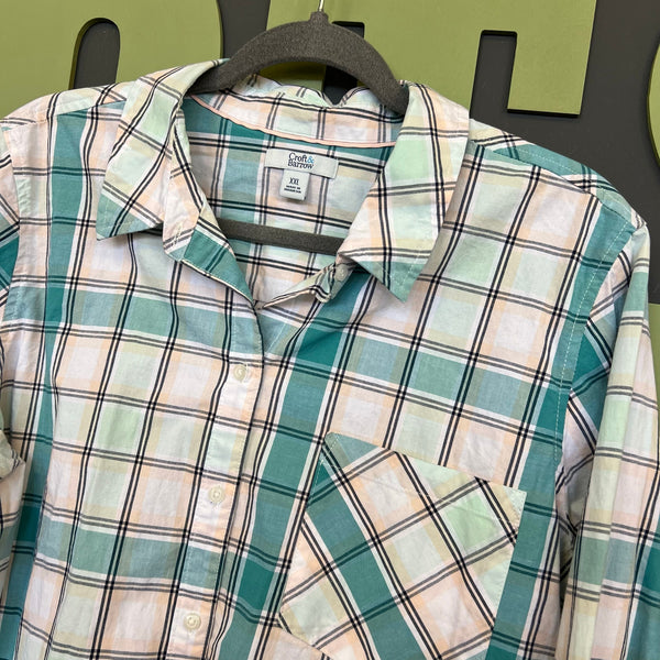 Croft & Barrow Women's Button Down Teal Checkered Blouse XXL
