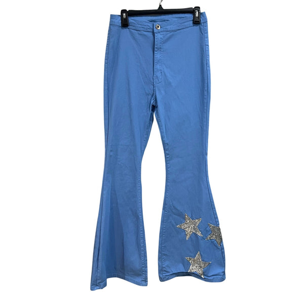 Judith March Sequin Star Print Patch Flare Jeans Size XL